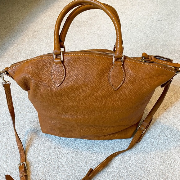 DOONEY & BOURKE Brown Italian Leather Satchel Tote Bag with Gold Hardware - Picture 4 of 16